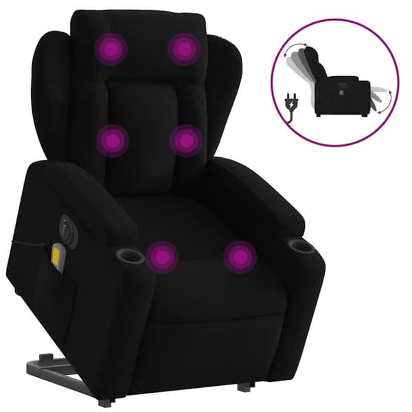Elektrisk massagefåtölj med uppresningshjälp svart tyg