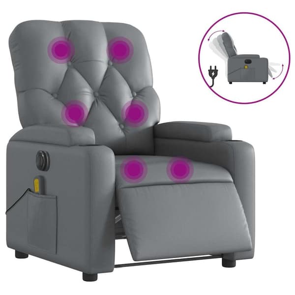Elektrisk massagefåtölj grå konstläder