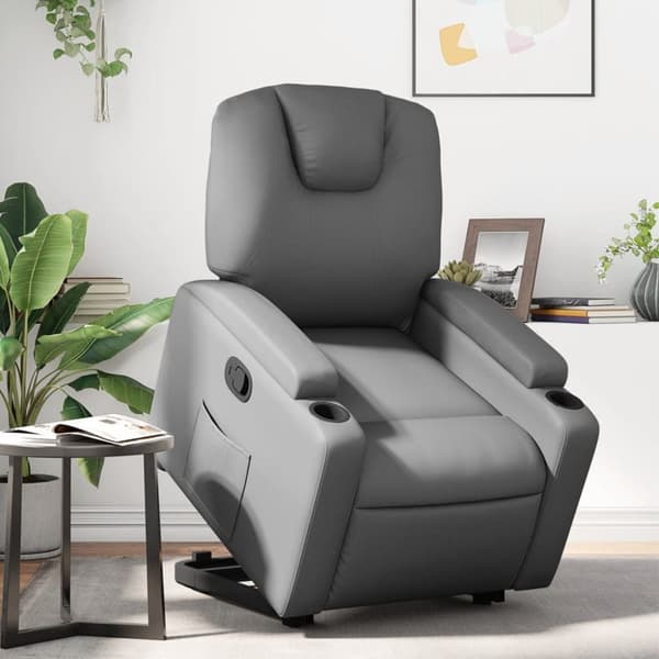 Reclinerfåtölj med uppresningshjälp grå konstläder