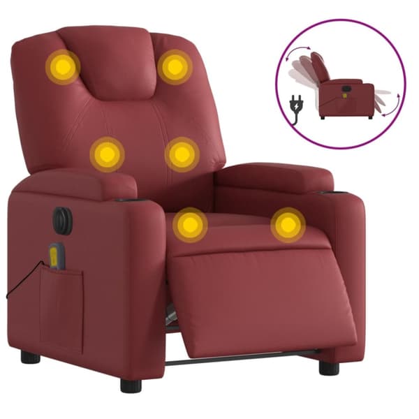 Elektrisk massagefåtölj vinröd konstläder