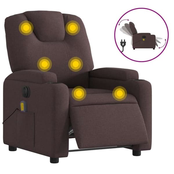 Elektrisk massagefåtölj mörkbrun tyg