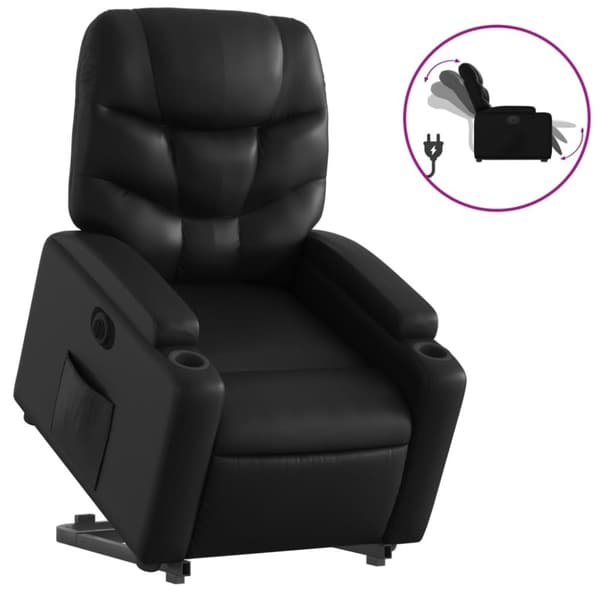 Reclinerfåtölj med uppresningshjälp svart konstläder