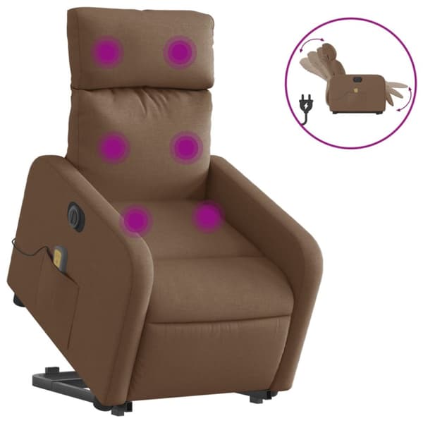 Elektrisk massagefåtölj med uppresningshjälp brun tyg