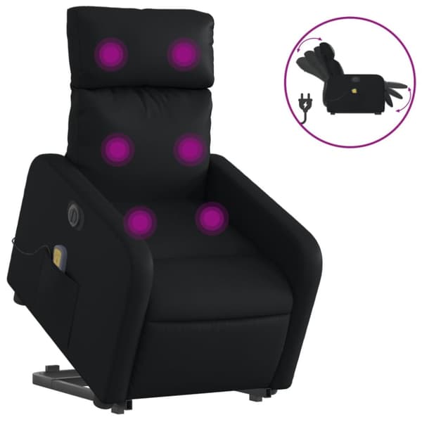 Massagefåtölj med uppresningshjälp svart konstläder