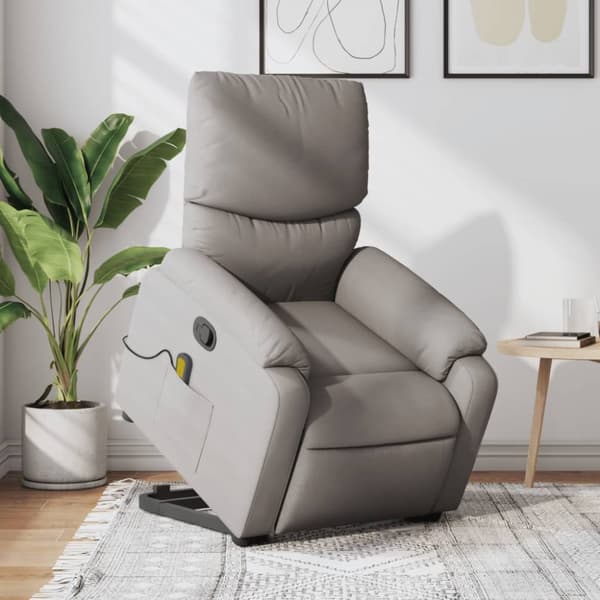 Massagefåtölj med uppresningshjälp taupe tyg