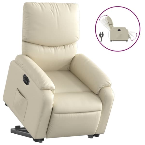 Reclinerfåtölj med uppresningshjälp gräddvit konstläder