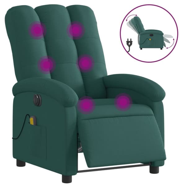Elektrisk massagefåtölj mörkgrön tyg
