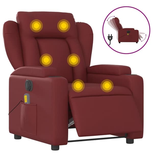 Elektrisk massagefåtölj vinröd konstläder