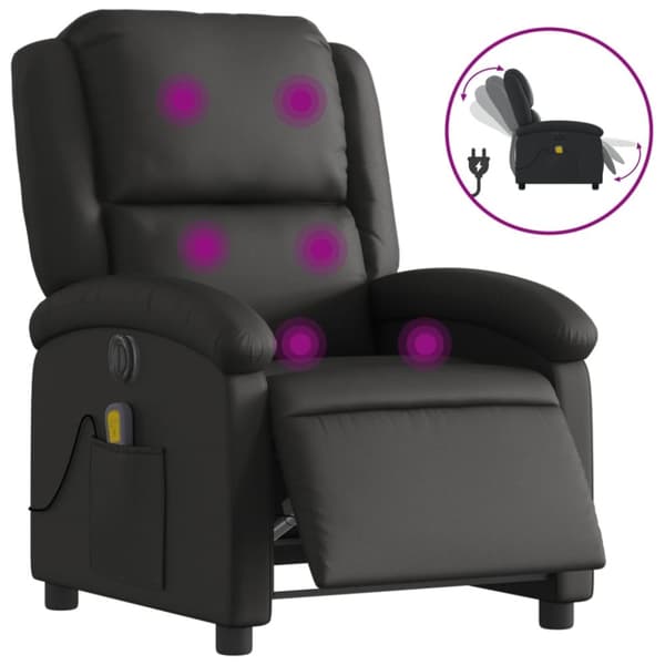Elektrisk massagefåtölj svart äkta läder