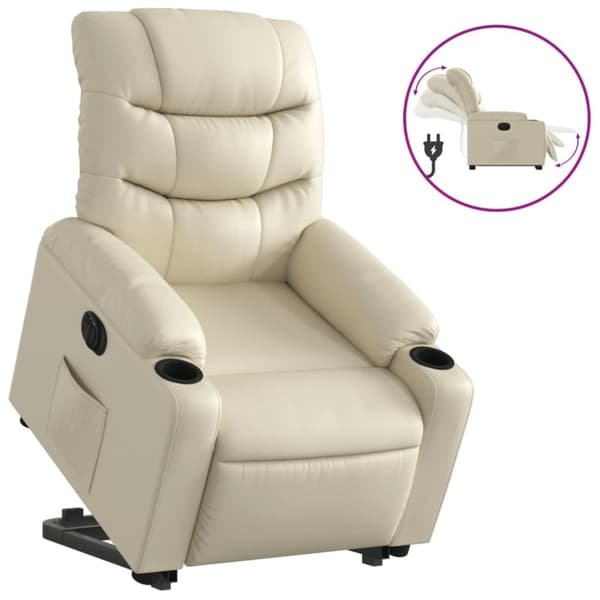 Reclinerfåtölj med uppresningshjälp gräddvit konstläder