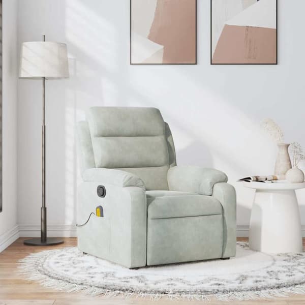 Massagefåtölj ljusgrå sammet