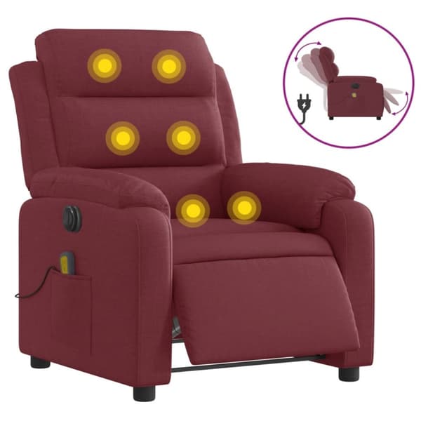 Elektrisk massagefåtölj vinröd tyg