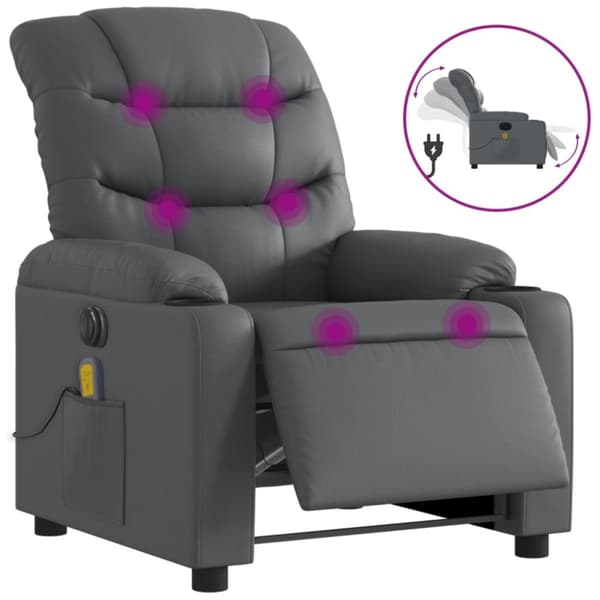 Elektrisk massagefåtölj grå konstläder