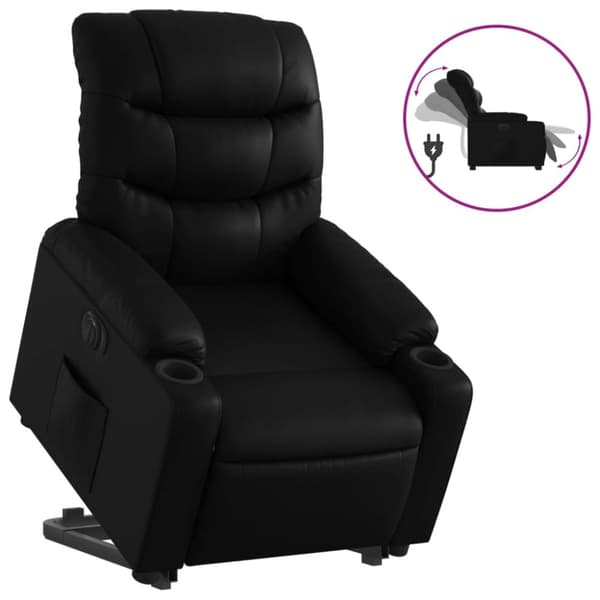 Reclinerfåtölj med uppresningshjälp svart konstläder