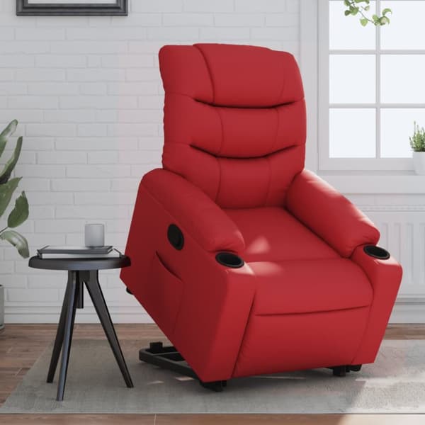Reclinerfåtölj med uppresningshjälp röd konstläder