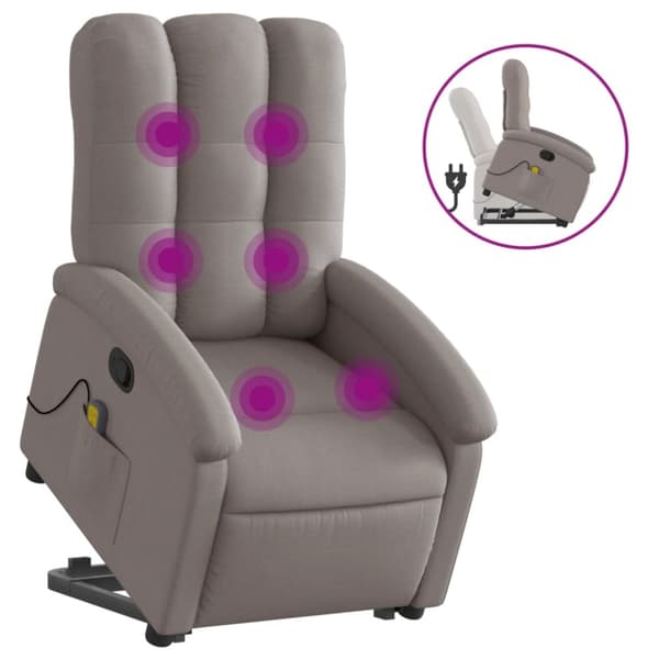 Massagefåtölj med uppresningshjälp taupe tyg