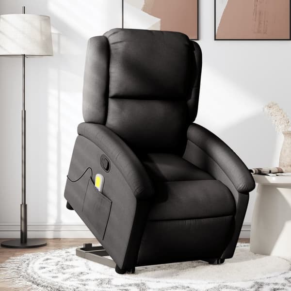Massagefåtölj med uppresningshjälp svart tyg
