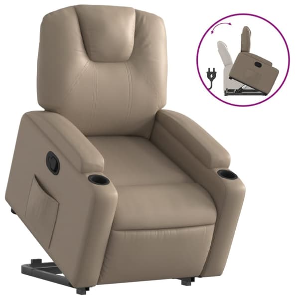 Reclinerfåtölj med uppresningshjälp cappuccino konstläder