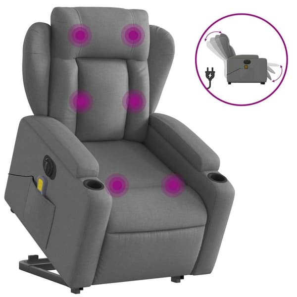 Elektrisk massagefåtölj med uppresningshjälp mörkgrå tyg