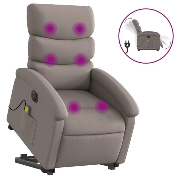 Elektrisk massagefåtölj med uppresningshjälp taupe tyg