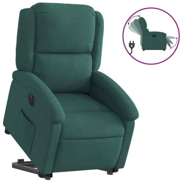 Elektrisk reclinerfåtölj med uppresningshjälp mörkgrön sammet