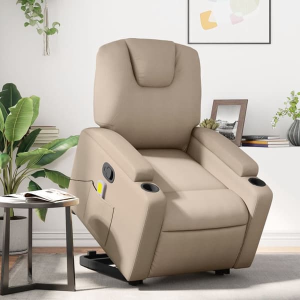 Massagefåtölj med uppresningshjälp cappuccino konstläder
