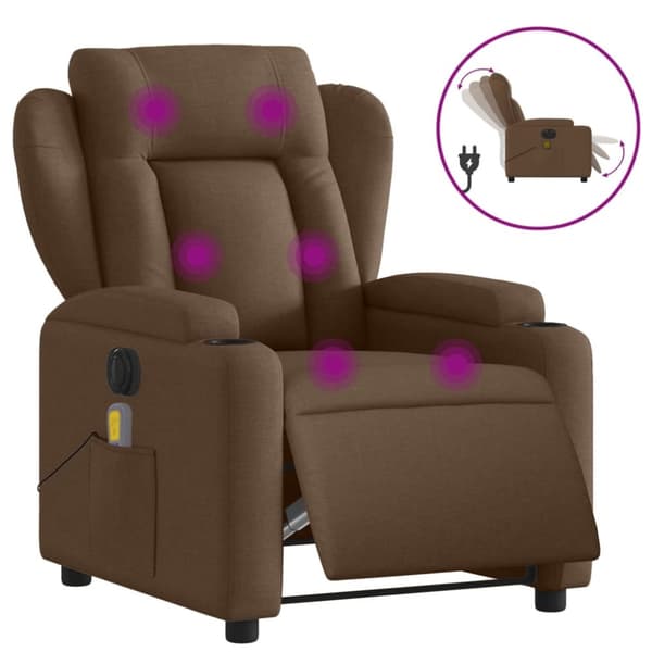 Elektrisk massagefåtölj brun tyg