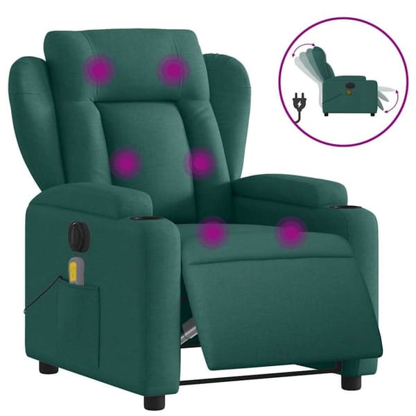 Elektrisk massagefåtölj mörkgrön tyg