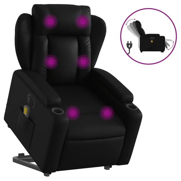 Massagefåtölj med uppresningshjälp svart konstläder