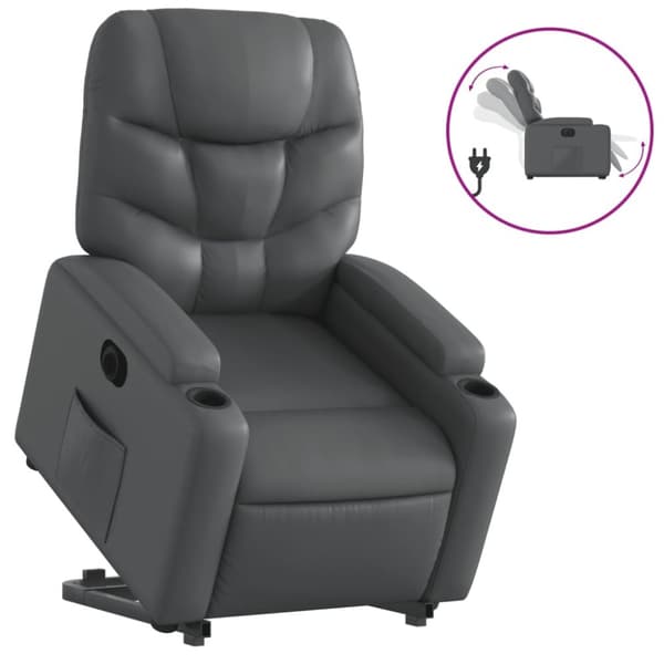 Reclinerfåtölj med uppresningshjälp grå konstläder