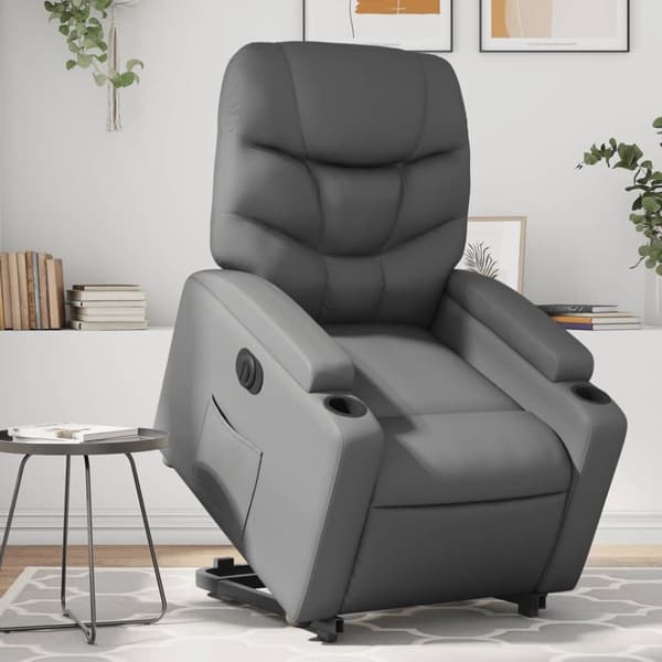 Reclinerfåtölj med uppresningshjälp grå konstläder