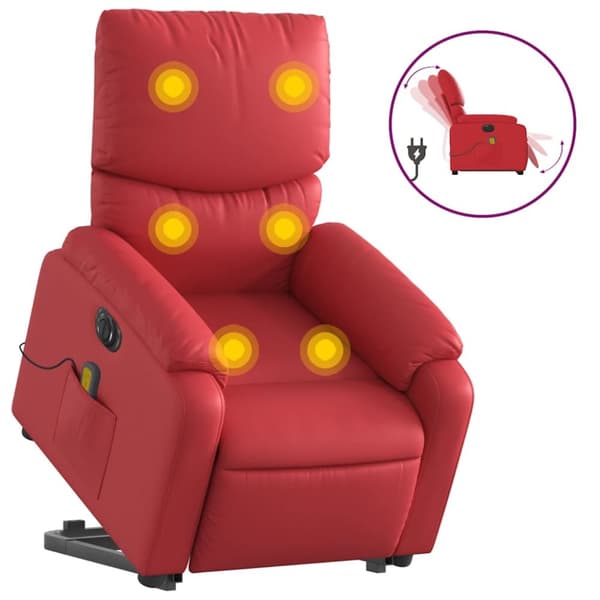 Massagefåtölj med uppresningshjälp röd konstläder