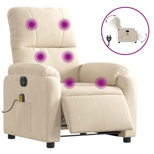 Elektrisk massagefåtölj beige mikrofibertyg