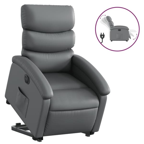 Reclinerfåtölj med uppresningshjälp grå konstläder