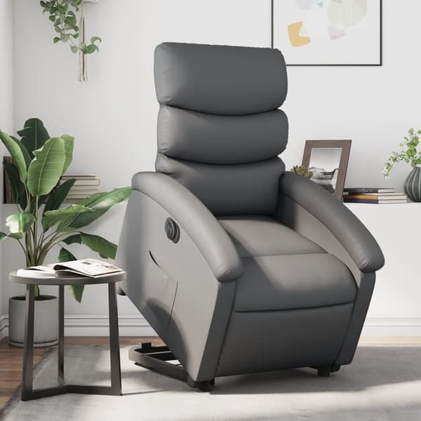 Reclinerfåtölj med uppresningshjälp grå konstläder