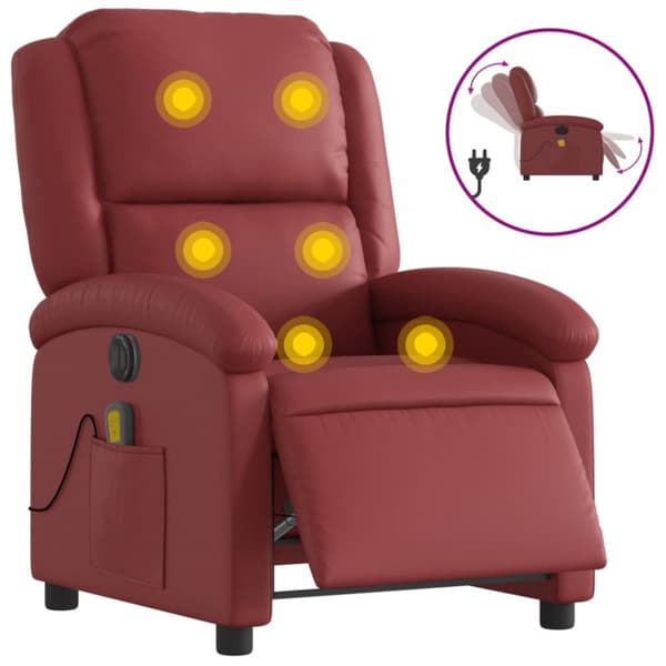 Elektrisk massagefåtölj vinröd konstläder
