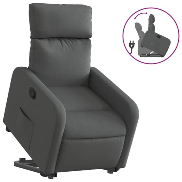 Reclinerfåtölj med uppresningshjälp mörkgrå tyg