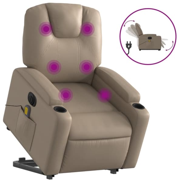 Massagefåtölj med uppresningshjälp cappuccino konstläder