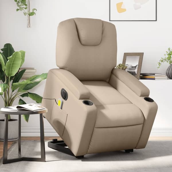 Massagefåtölj med uppresningshjälp cappuccino konstläder