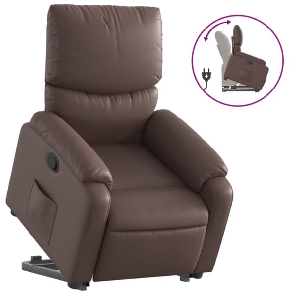 Reclinerfåtölj med uppresningshjälp brun konstläder