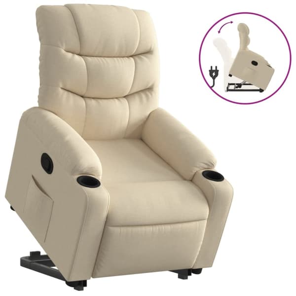 Reclinerfåtölj med uppresningshjälp gräddvit tyg