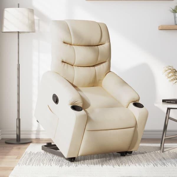 Reclinerfåtölj med uppresningshjälp gräddvit tyg