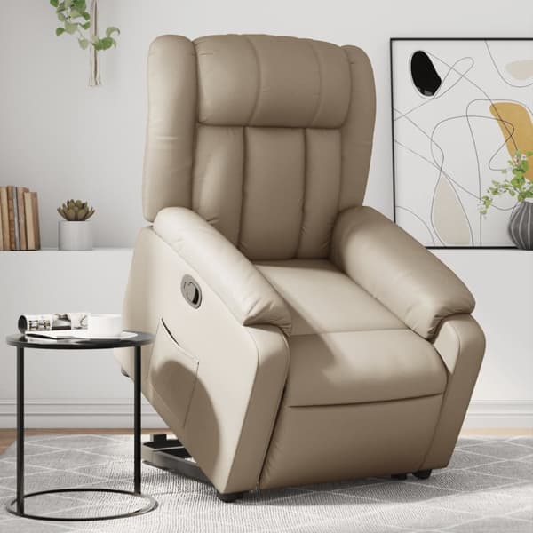 Reclinerfåtölj med uppresningshjälp cappuccino konstläder