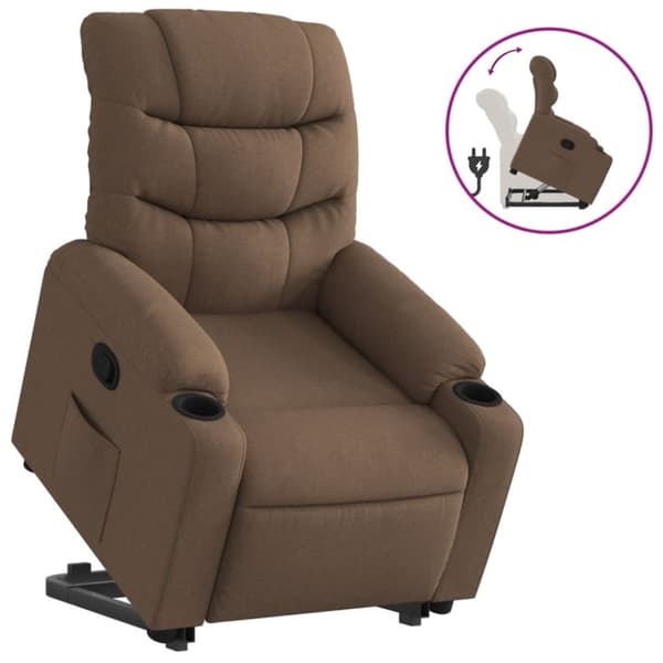 Reclinerfåtölj med uppresningshjälp brun tyg
