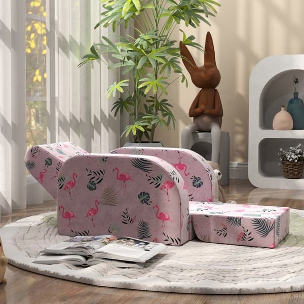 Rootz Kids Flamingo Lænestol - Børnesofa - Transformerende sæde - Sammenklappelig seng - Hyggeligt betræk - Bærbart design - 46,5 cm x 93 cm x 28,5 cm