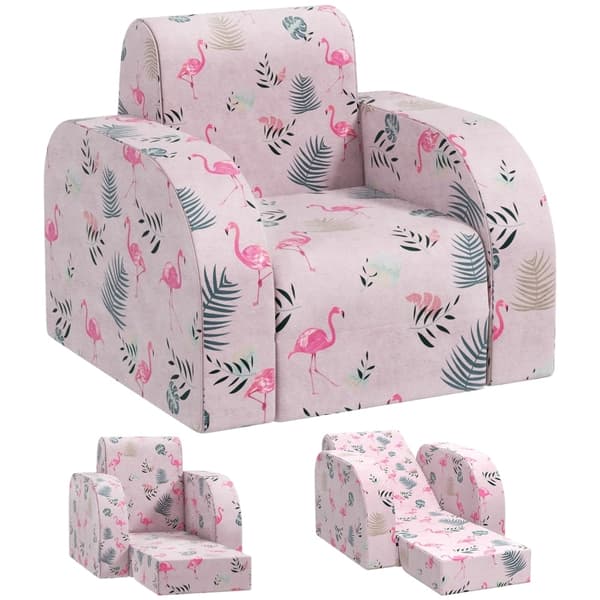 Rootz Kids Flamingo Lænestol - Børnesofa - Transformerende sæde - Sammenklappelig seng - Hyggeligt betræk - Bærbart design - 46,5 cm x 93 cm x 28,5 cm
