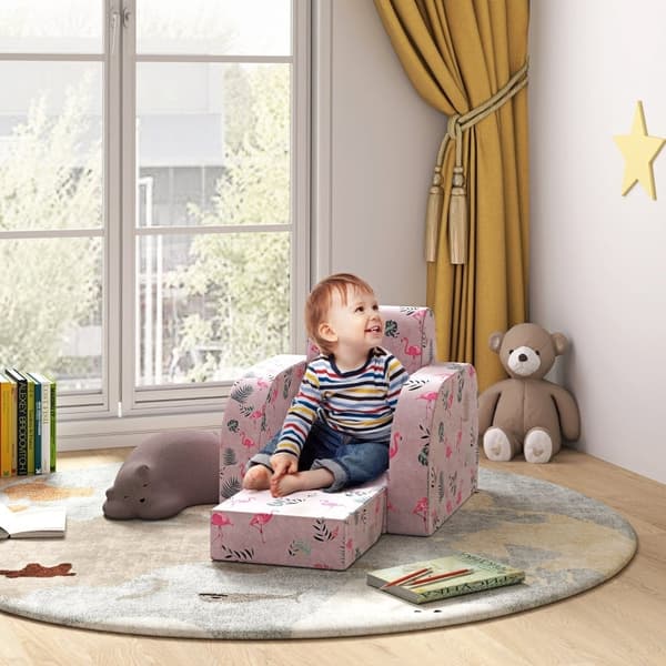 Rootz Kids Flamingo Lænestol - Børnesofa - Transformerende sæde - Sammenklappelig seng - Hyggeligt betræk - Bærbart design - 46,5 cm x 93 cm x 28,5 cm