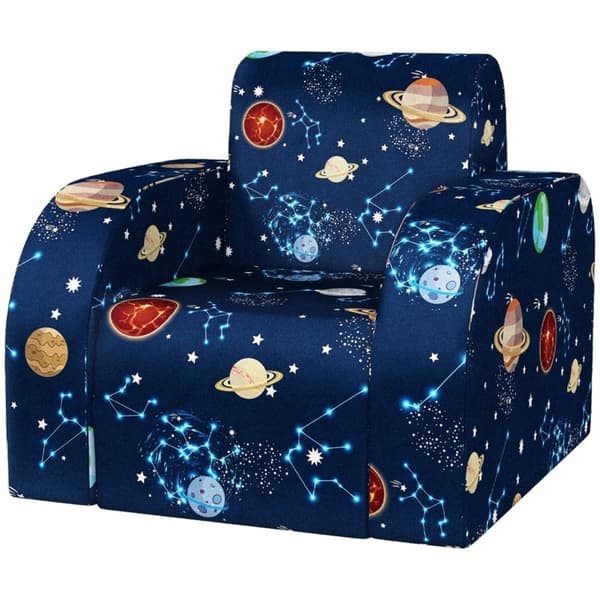 Rootz Kids hopfällbar fåtölj - Barnsoffa - Mysig säng - Multifunktionell - Planetmönster - Lätt att rengöra - Blå - Skum/polyester - 46,5 cm x 93 cm x