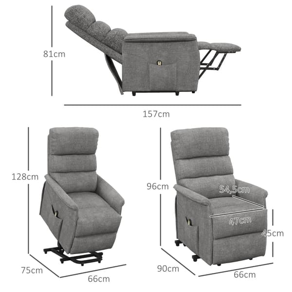 Rootz elektrisk vilstol - TV-stol - Justerbar fåtölj - Hydraulisk lyft - Fjärrkontroll - Grå - 66cm x 90cm x 96cm