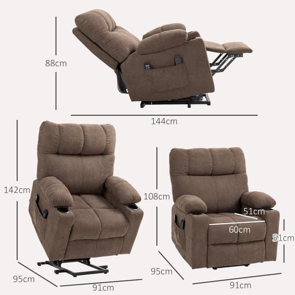 Rootz Electric Riser TV Fåtölj - Massagepunkter - Fotstöd - Fjärrkontroll - Brun - Polyestertyg - 91cm x 95cm x 109cm